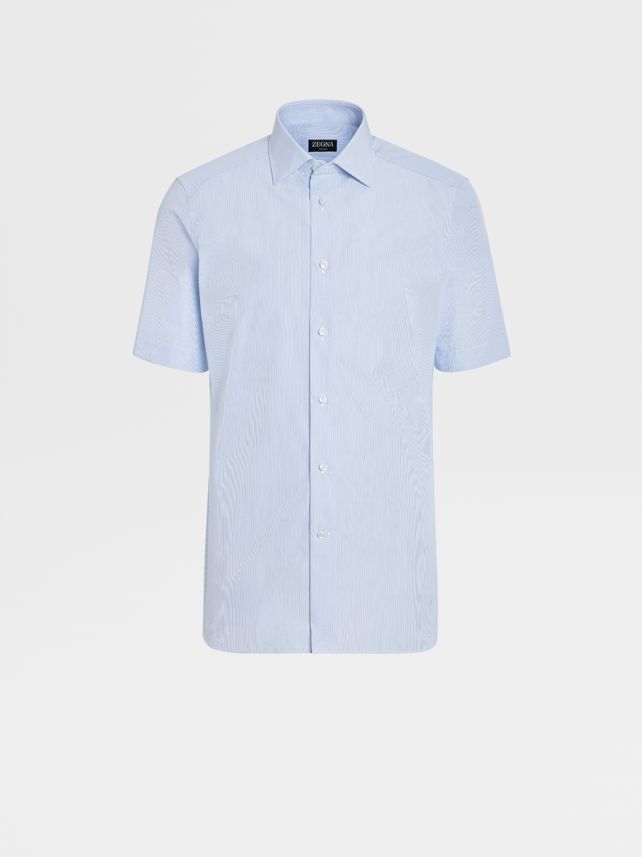 Light Blue Micro-striped Trecapi Cotton Short-sleeve Tailoring Shirt